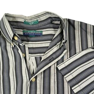 Claybrooke Size M Grey Striped Button Down Shirt Short Sleeve Wrinkle Free Retro
